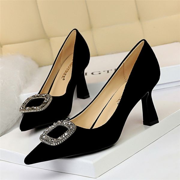 

spring office 2020 ladies crystal shoes 7.5cm high heels plus size black strass naked tacones mujer pumps 79sh