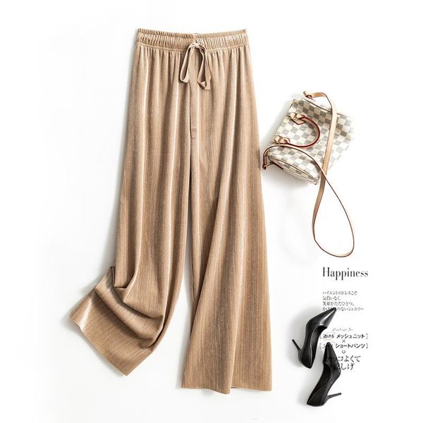 

women's pants & capris 2021 autumn and winter sparkling dia gold velvet wide-leg with high waist drape casual mop trousers, Black;white