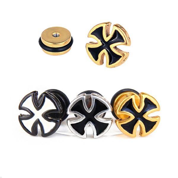 

sexemara 1 piece fashion punk cool biker black colors cross stud earrings anti-allergy mens male body piercing jewelry, Golden