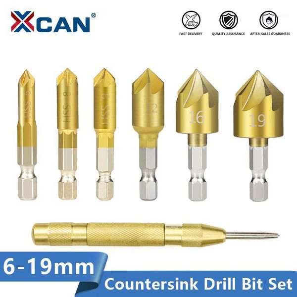 

xcan hex shank countersink drill bit 6-19mm set titanium coated 5 flute hole drill 90 degrees wood chamfering cutter1