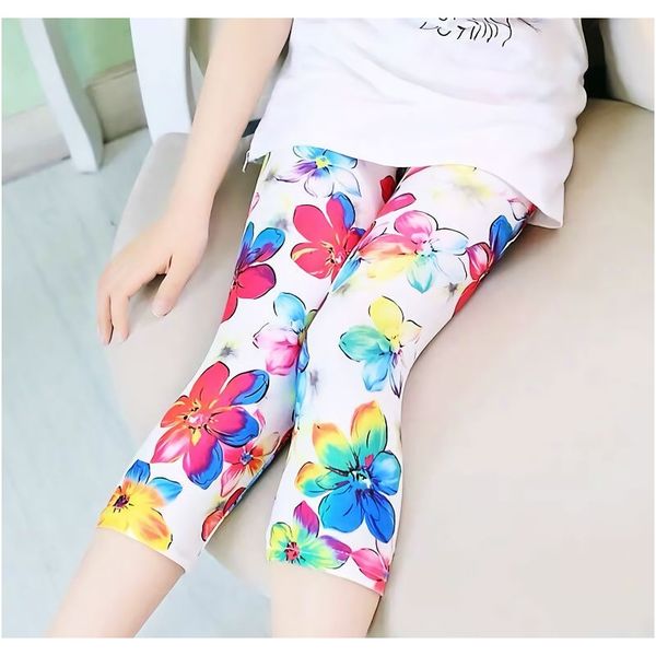 

baby girls leggings 2020 kids summer breathable flower print pant children cropped trousers 2 12 years girl leggings f wmtglv, Blue