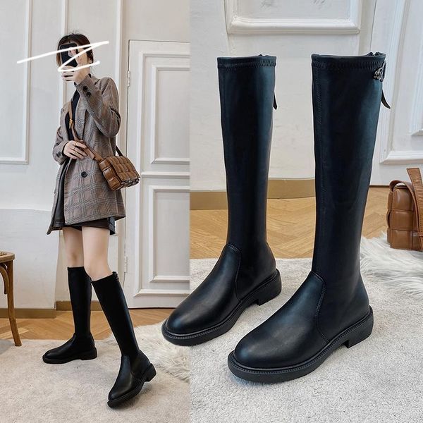

boots round toe med heel women's rubber shoes rain boots-women winter footwear luxury designer zipper platform, Black