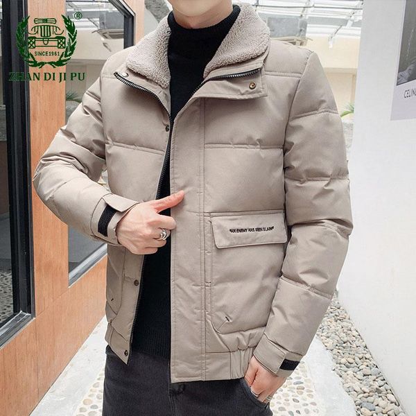 

men's down & parkas cotton men casual slim lamb fur collar big pockets coats male winter thick keep warm windproof clothes mens, Black