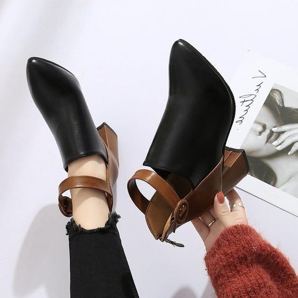 

boots big size short 41-43 high heel autumn and winter women's shoes 40 thick pointed head bare korean, Black