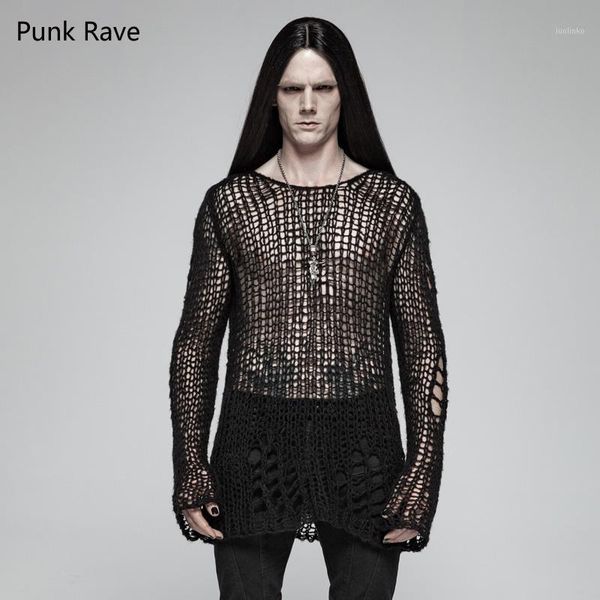 

punk rave men's sweater gothic punk casual broken hole pullovers personality for men1, White;black