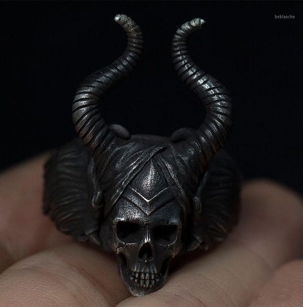 

unique punk gothic satanic demon sorath shofar skull ring men 316l stainless steel biker ring baphomet movie jewelry gift osr2901, Golden;silver