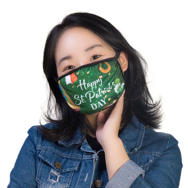 

saint partick's day designer mask hanging ear breathable green printed dust mask with led light irish festival mask fast shipping