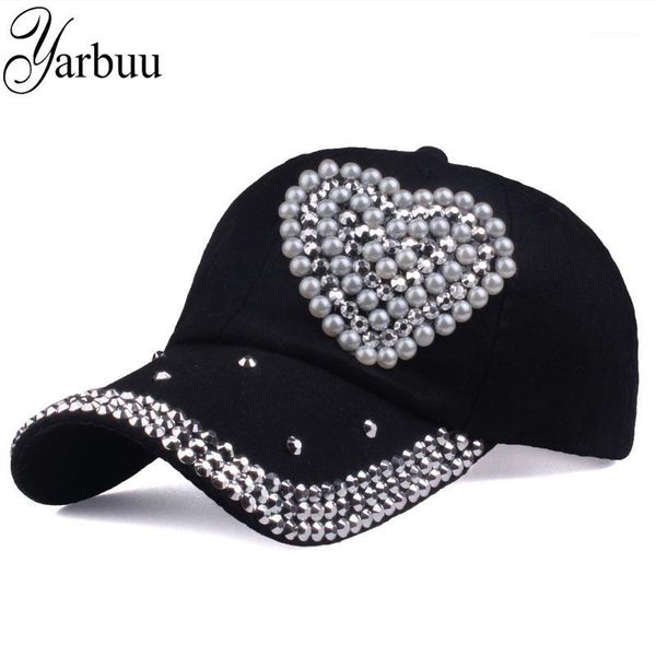 

[yarbuu] new fashion baseball caps rhinestone semicircle pearl cap hat for women love style snapback hats female1, Blue;gray