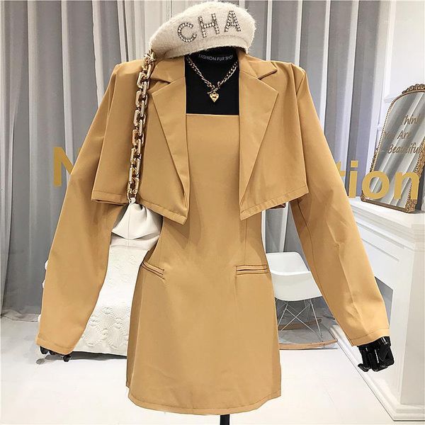 

2020 summer new korean 2pcs sling dress and short suit jacket two-piece sets female tz3791, Gray