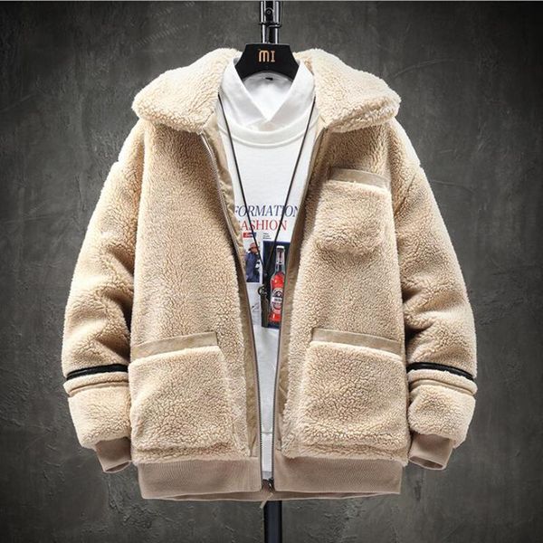 

selling men's winter thickened lamb wool warm cotton coat men's korean version of fashionable loose couple's cotton coat, Black