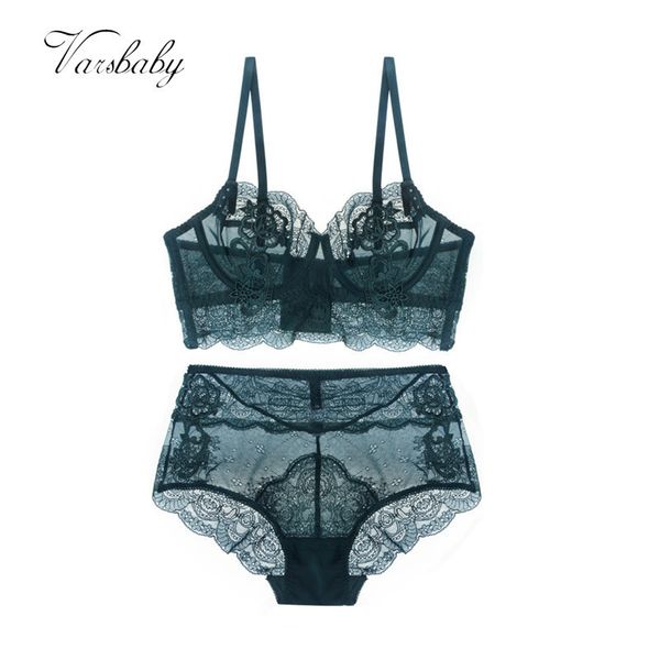 

varsbaby ladies lace embroidery unlined underwear three quarters bra sets y200708, Red;black