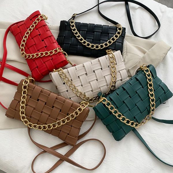 

waist bags women simple handbag woven diagonal span bag retro fashion female crossbody shoulder messenger-bag chain