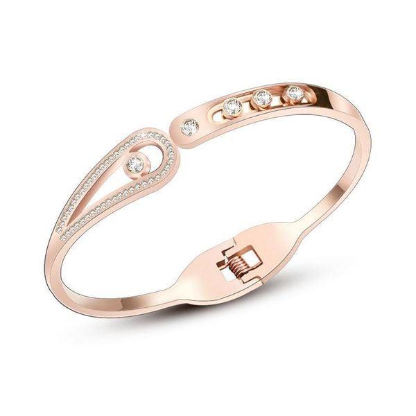 

bangle charm rose gold color stainless steel bracelets men luxury designs glues cubic zirconia bangles for women femme jewelry gifts, Black