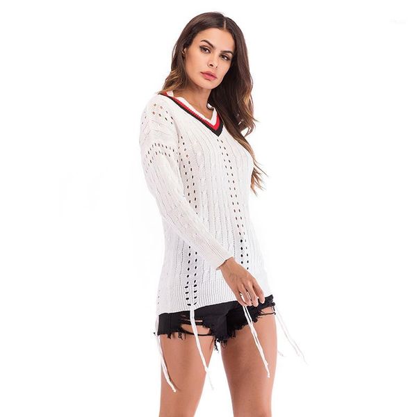

fashion white v-neck long sleeve warm women's sweater casual pullover knit autumn and winter ladies sweater 58701, White;black
