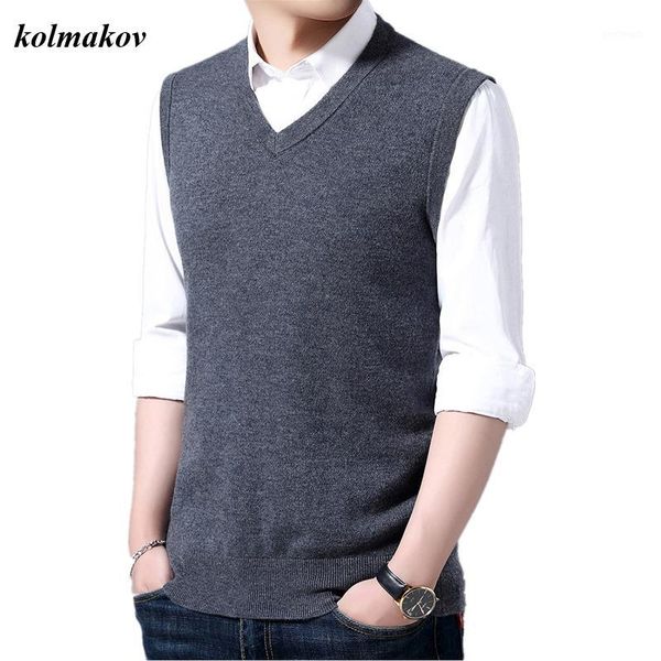 

men's sweaters kolmakov arrival style men boutique sleeveless sweater fashion casual solid v-neck pullovers men's woolen -3xl1, White;black