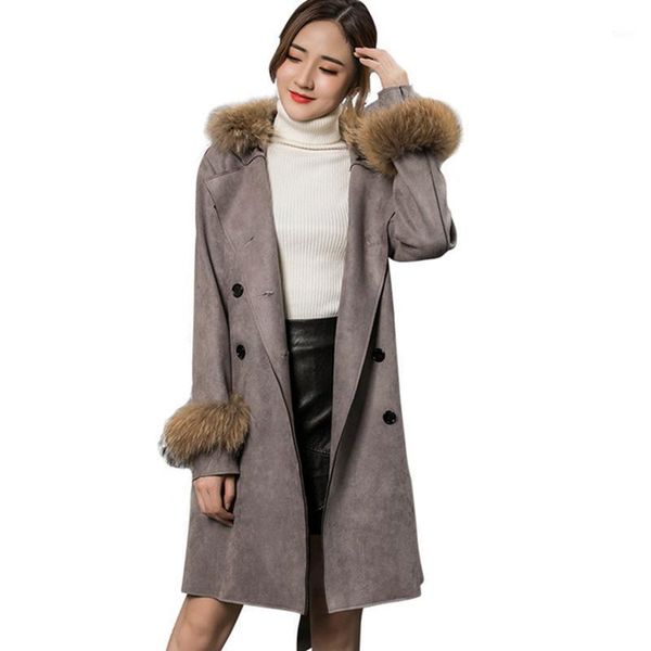 

fur collar fashion woolen windbreaker high end elegant slim coat autumn winter wild woolen coat long section matching belt1, Tan;black