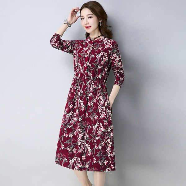 

spring dress medium length cotton leprosy floral loose and thin printed a-line skirt kb8081, Black;gray