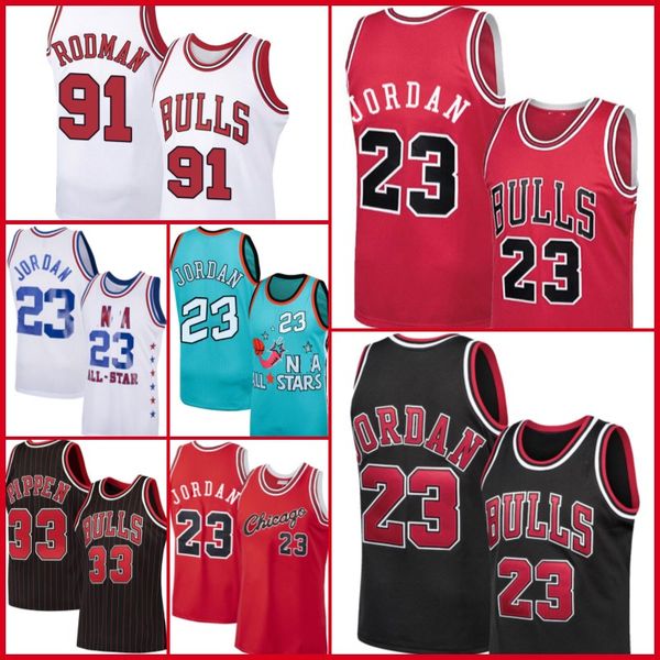 

chicago bull 33 scottie pippen 91 dennis rodman 33 mj retro mesh 1996 men's basketball jerseys s-xxl, Black;red