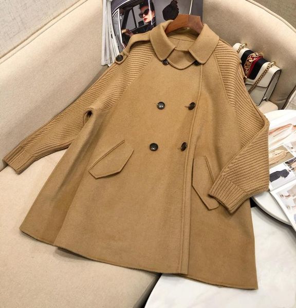 

2021 new ladies fashion long sleeve retro lapel double sided wool cape coat 1031, Tan;black