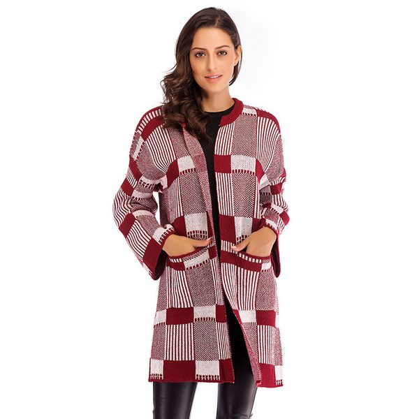

fashion woman's long winter new cardigan loose casual striped shawl women's sweater 0twq, White;black