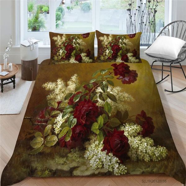 

red rose bedding set for girls classic vintage duvet cover set king double twin  single white flowers bed artistic