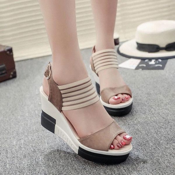 

women wedges sandals summer platform shoes woman leisure style high heels open toe comfortable female footwear sh030506 #pq5u, Black