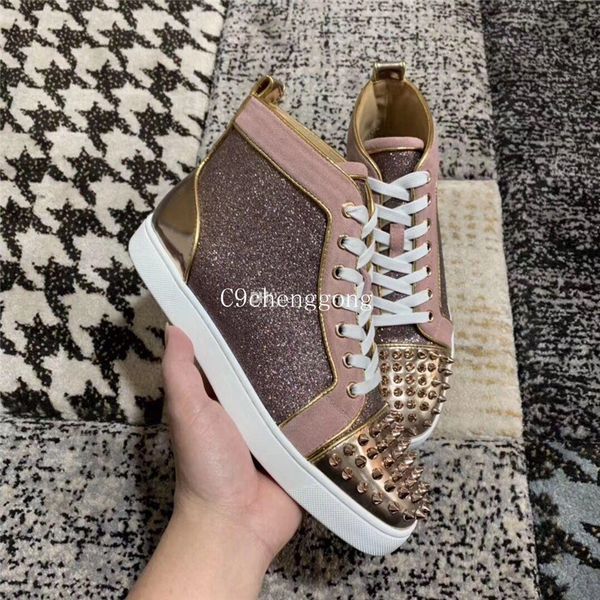 

brand discount spikes red bottom shoes couple women men sports skateboarding glitter leather studs casual walking party dress outdoor traine, Black