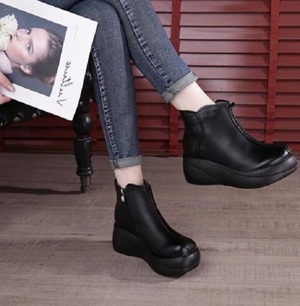 

women boots winter soft sole thick bottom booties black brown comfortable womens short boot genuine leather shoes size 35-40 07