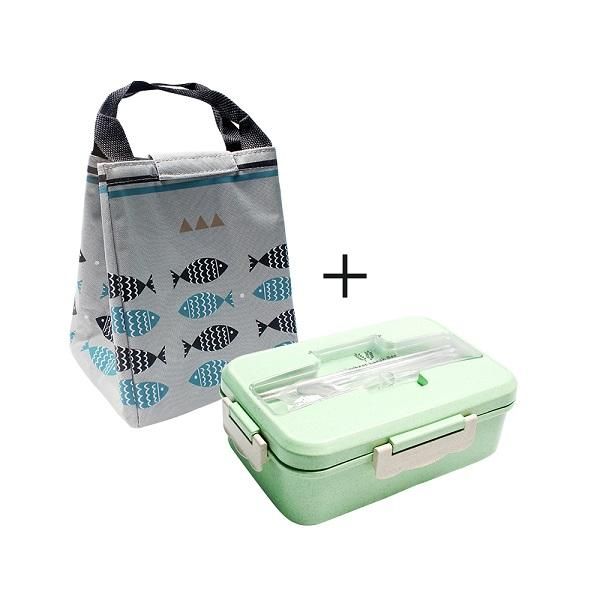

portable wheat straw microwavable lunch box thermal bag with 3 compartment bento box food storage dinnerware set for school wmtdwt