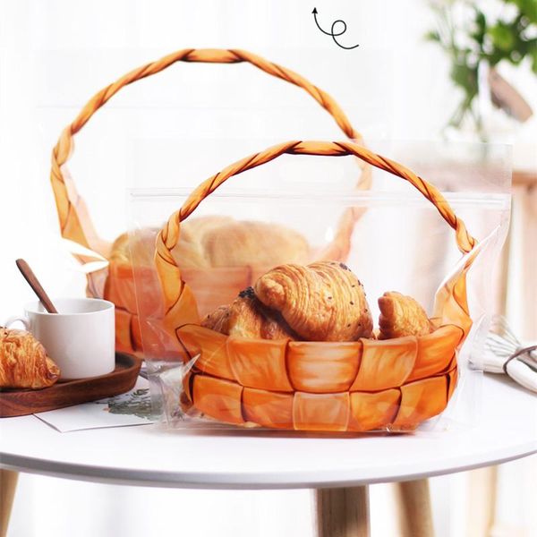

50pcs net red transparent portable basket pattern self-sealing zipper bag baking packaging bread biscuits candy gift plastic bag