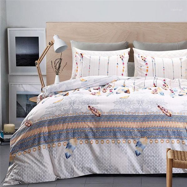 

bedding sets hm life printing multicolor feathers bedclothes king  twin size national style 3pcs/set duvet cover sets1