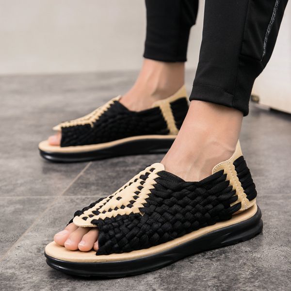 

summer sandals for men and women antiskid fashion trend personalized hand woven lovers outdoor casual sandals c1212, Black;white