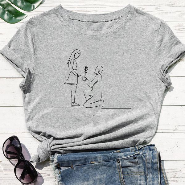 

creative draw the proposal scene between a pair of lovers graphic streetwear new women t-shirt t shirt round neck tshirt, White