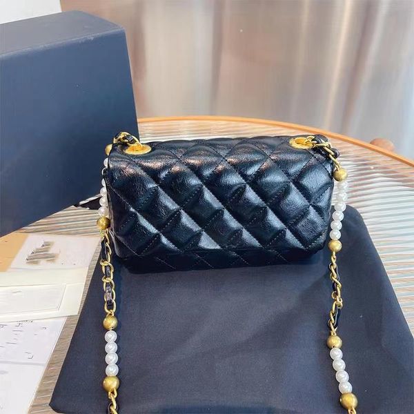 

new chain flap pearl shoulder bag leather versatile classic european quilted outdoor street ladies designer handbag imitation luxury high-en