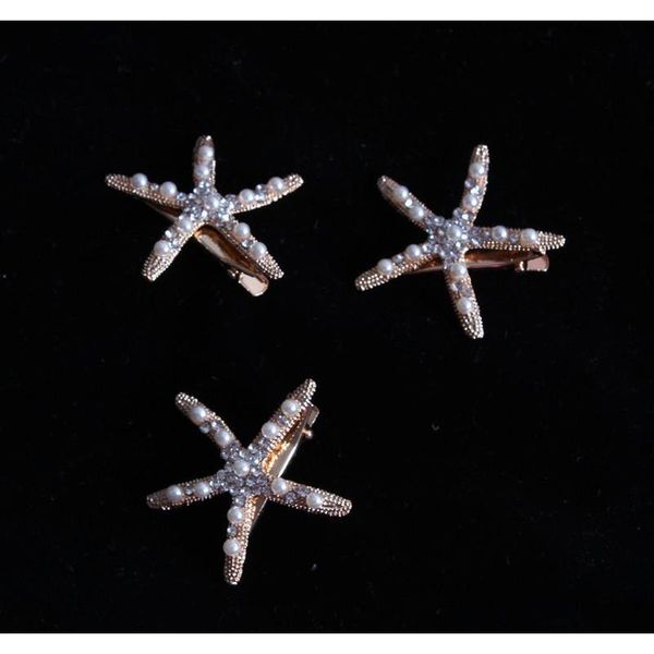

s891 fashion jewelry pearls beads rhinstone starfish hair clip barrette womens girls hairpin barrettes w sqcwby homes2007, Golden;silver