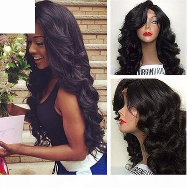 

natural hairline lace front wig with baby hair brazilian virgin hair body wave glueless full lace wigs body wave wigs, Black;brown