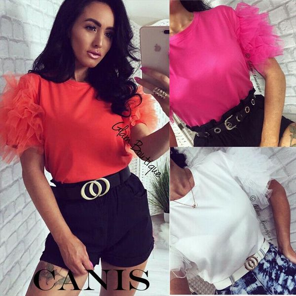 

t shirt women short sleeve shirt mesh tee ladies crew neck club party wear summer ladies casual, White