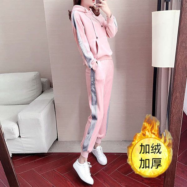 

autumn and winter 2020 new double faced cashmere sweater women plush thickened velvet warm two piece suit, Black