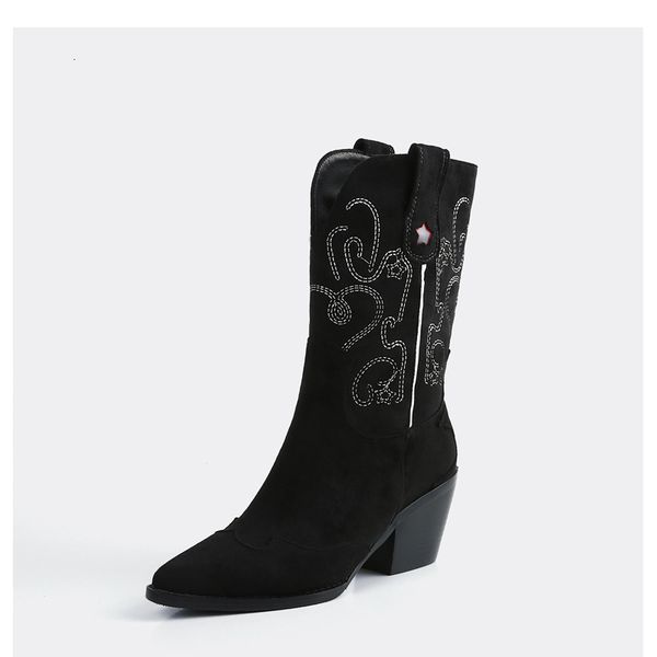 

female 2021 mid-calf size 22-27.5cm embroidered boots stuffed warm for woman winter shoes c8lz, Black