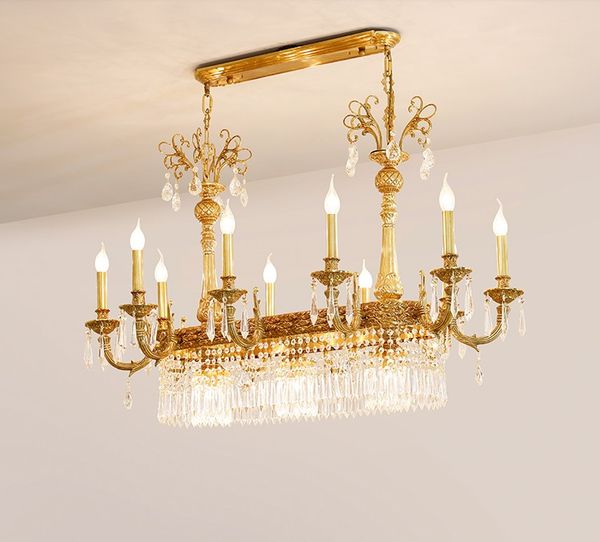 Spedizione gratuita 100% lampadario di cristallo di rame L100cm Lussuoso bronzo E14 Lampada di cristallo Lustre Lampada a sospensione Decorazione domestica