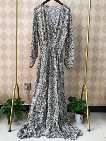 

women dress 2020 new v neck leopard print maxi fashion long dress1, Black;gray