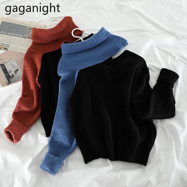 

gaganight patchwork color women fashion sweater autumn winter hollow out shoulder korean pullover casual loose pull femme loose1, White;black