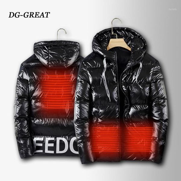 

winter down jacket men style intelligent heating down coats hooded short fashion monochrome men's coat usb charging1, Black
