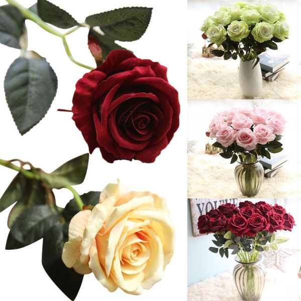 

creative non-toxic colorful 1 pcs flannel rose artificial flower fake flower bridal bouquet wedding party home decor h0419