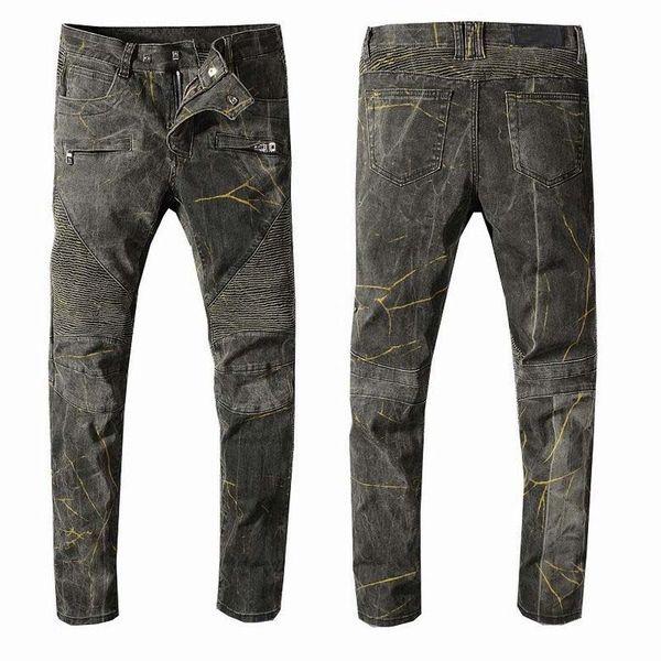 Jeans maschile designer di alta qualità di lussuoso denim maschile motociclista foro tintura strappata uomo popolare hip hop jean pantsprcpprcpprcp