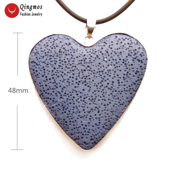 

qingmos blue natural lava rock heart pendant necklace for women with 48mm lava rock necklace jewelry choker 17'' cord nec6491, Silver