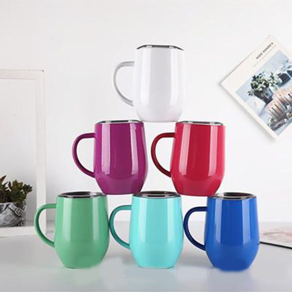 

12 oz coffee cup egg cup stainless steel double wall vacuum insulated travel mug with handle and lid