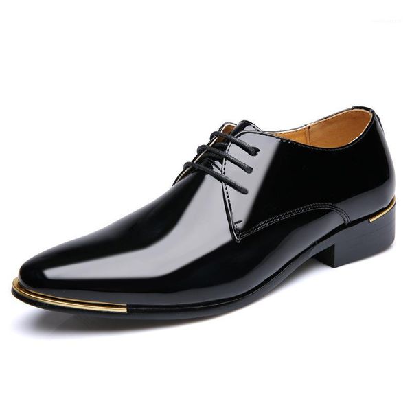 

polished man dress shoe patent lace up flats man shiny big size flats party shoes wedding boot zy37911, Black