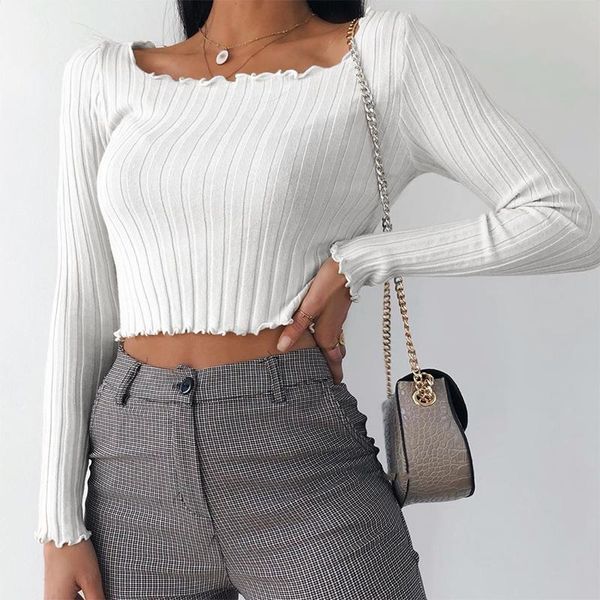 

women's t-shirt women long sleeve ruched crop ladies fashion pullover autumn knitted t-shirts streetwear tee, White