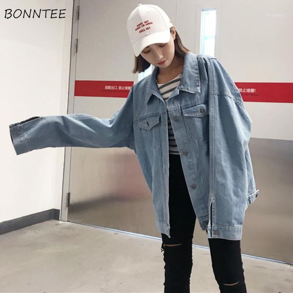 

basic jackets women 2020 loose korean harajuku preppy casual girls denim jacket spring stylish all-match solid chic female coats1, Black;brown